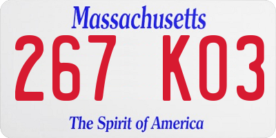 MA license plate 267KO3