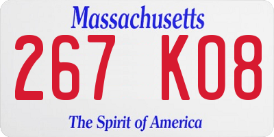 MA license plate 267KO8