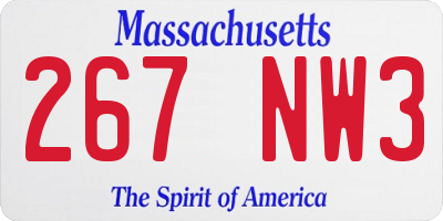 MA license plate 267NW3