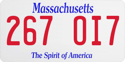 MA license plate 267OI7