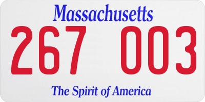 MA license plate 267OO3