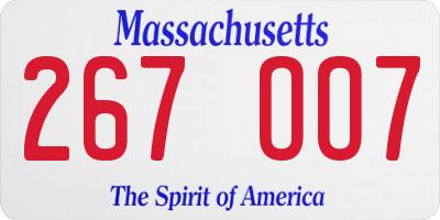 MA license plate 267OO7