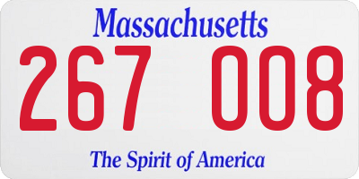 MA license plate 267OO8