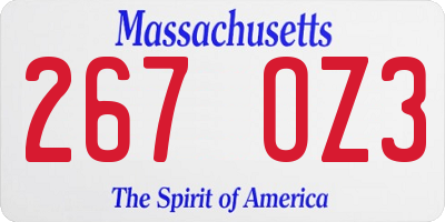 MA license plate 267OZ3