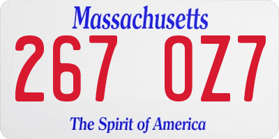 MA license plate 267OZ7