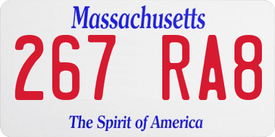MA license plate 267RA8