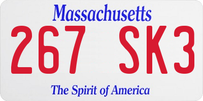 MA license plate 267SK3
