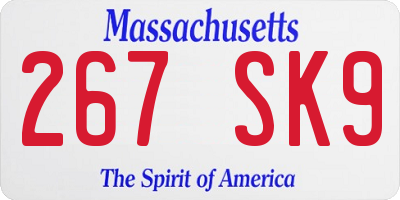 MA license plate 267SK9