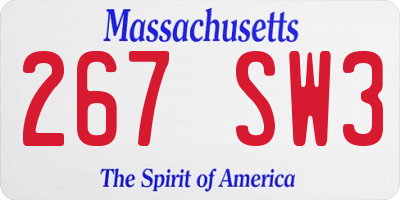 MA license plate 267SW3