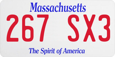 MA license plate 267SX3