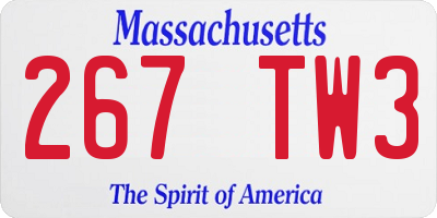 MA license plate 267TW3
