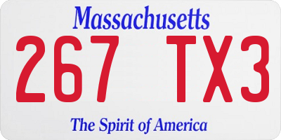 MA license plate 267TX3
