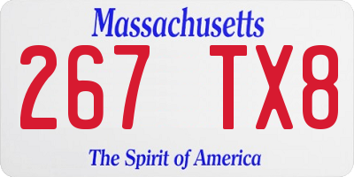 MA license plate 267TX8