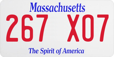 MA license plate 267XO7