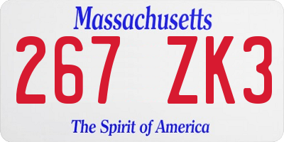 MA license plate 267ZK3