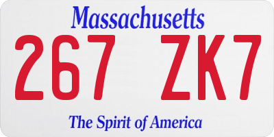 MA license plate 267ZK7