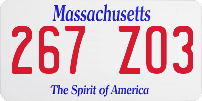 MA license plate 267ZO3