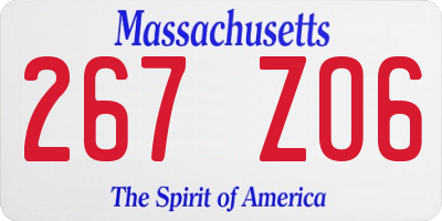 MA license plate 267ZO6