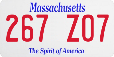 MA license plate 267ZO7
