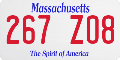 MA license plate 267ZO8