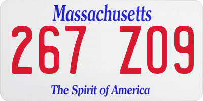 MA license plate 267ZO9