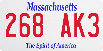 MA license plate 268AK3