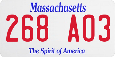 MA license plate 268AO3