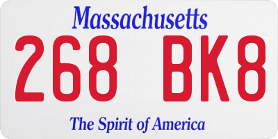 MA license plate 268BK8