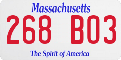MA license plate 268BO3