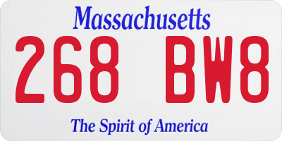MA license plate 268BW8
