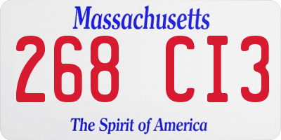 MA license plate 268CI3