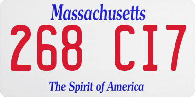 MA license plate 268CI7