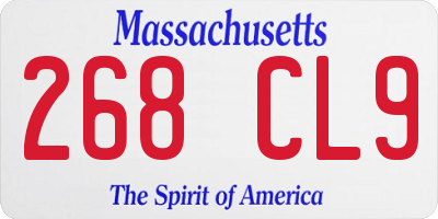 MA license plate 268CL9