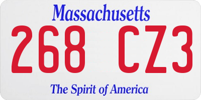 MA license plate 268CZ3