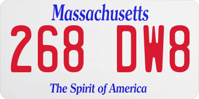 MA license plate 268DW8
