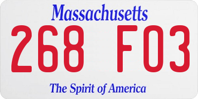 MA license plate 268FO3