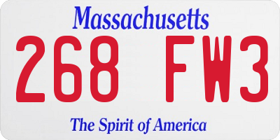 MA license plate 268FW3