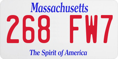 MA license plate 268FW7