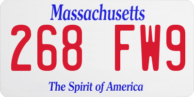 MA license plate 268FW9