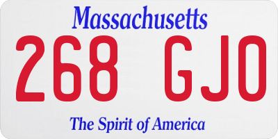 MA license plate 268GJ0