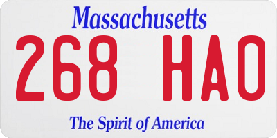 MA license plate 268HA0