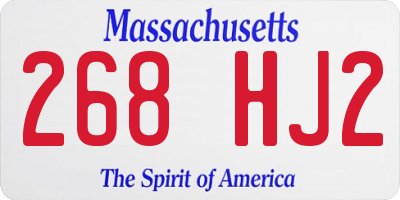 MA license plate 268HJ2