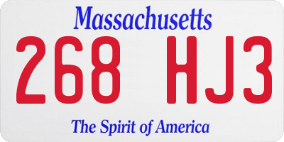 MA license plate 268HJ3