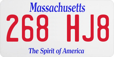 MA license plate 268HJ8