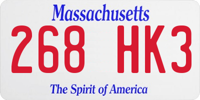 MA license plate 268HK3