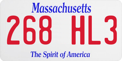 MA license plate 268HL3