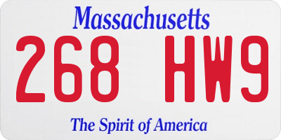 MA license plate 268HW9