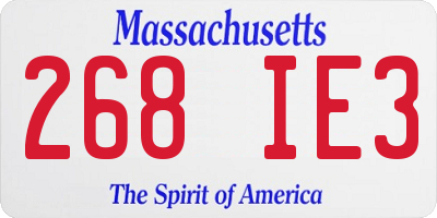 MA license plate 268IE3