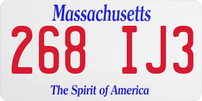 MA license plate 268IJ3