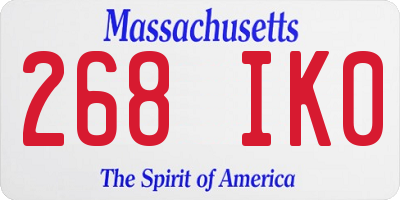MA license plate 268IK0